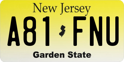 NJ license plate A81FNU