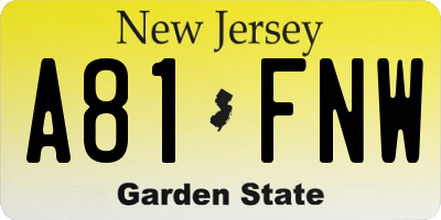 NJ license plate A81FNW