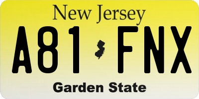NJ license plate A81FNX