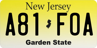 NJ license plate A81FOA