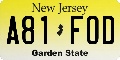 NJ license plate A81FOD