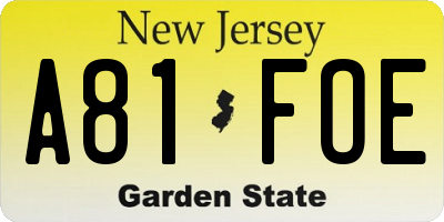 NJ license plate A81FOE