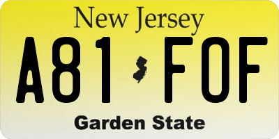NJ license plate A81FOF