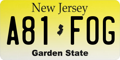 NJ license plate A81FOG