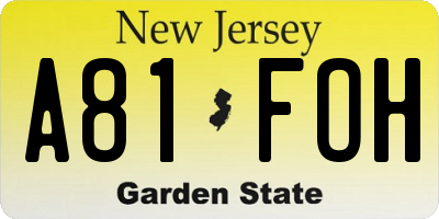 NJ license plate A81FOH