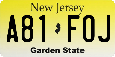NJ license plate A81FOJ