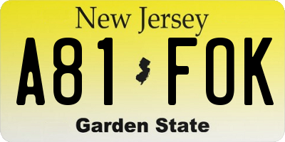 NJ license plate A81FOK