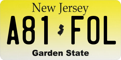 NJ license plate A81FOL