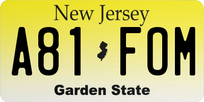 NJ license plate A81FOM