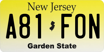 NJ license plate A81FON