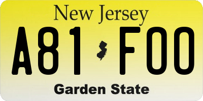 NJ license plate A81FOO