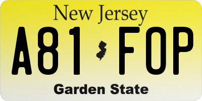 NJ license plate A81FOP