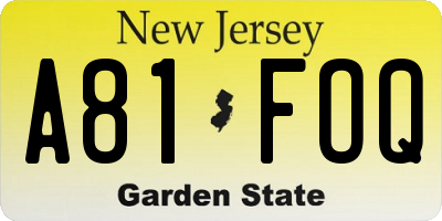 NJ license plate A81FOQ