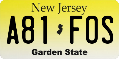 NJ license plate A81FOS