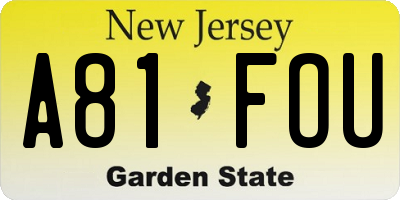 NJ license plate A81FOU