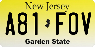 NJ license plate A81FOV