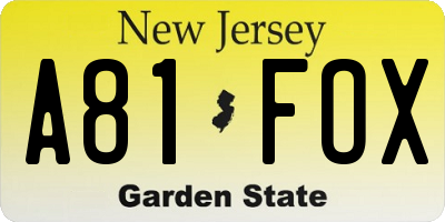NJ license plate A81FOX