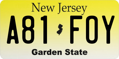 NJ license plate A81FOY