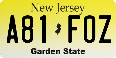 NJ license plate A81FOZ