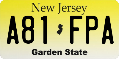 NJ license plate A81FPA