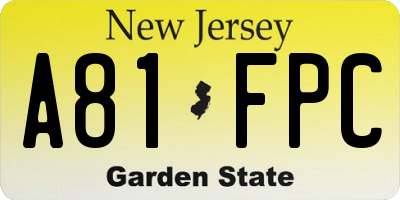 NJ license plate A81FPC