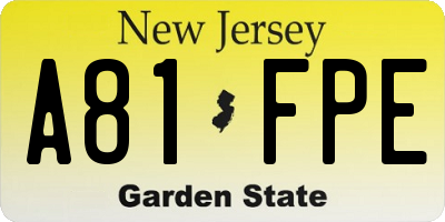 NJ license plate A81FPE