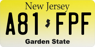 NJ license plate A81FPF