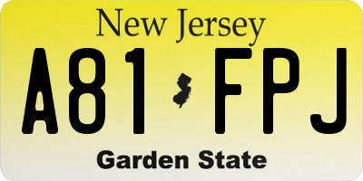 NJ license plate A81FPJ