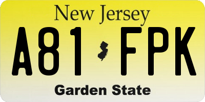 NJ license plate A81FPK
