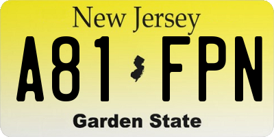 NJ license plate A81FPN