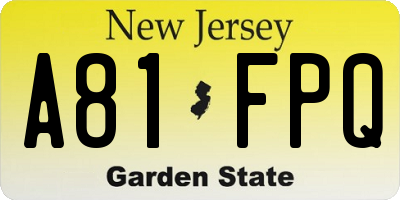 NJ license plate A81FPQ