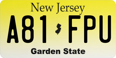 NJ license plate A81FPU