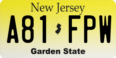 NJ license plate A81FPW