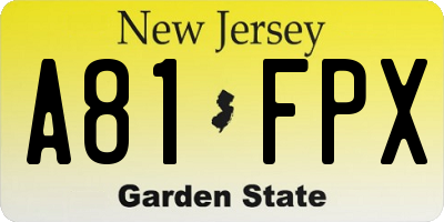 NJ license plate A81FPX