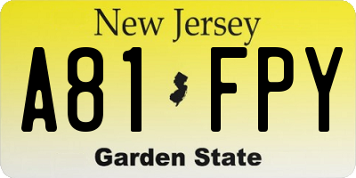 NJ license plate A81FPY