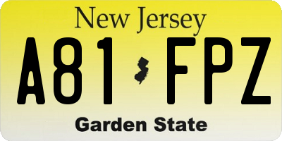 NJ license plate A81FPZ