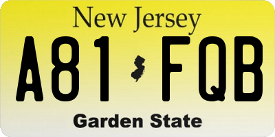 NJ license plate A81FQB