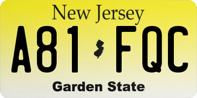 NJ license plate A81FQC