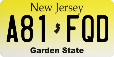 NJ license plate A81FQD