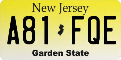 NJ license plate A81FQE