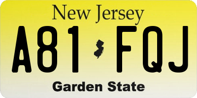 NJ license plate A81FQJ