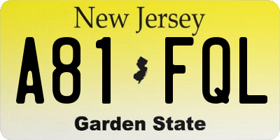 NJ license plate A81FQL