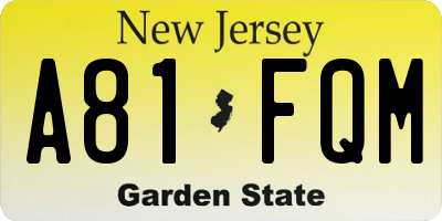 NJ license plate A81FQM