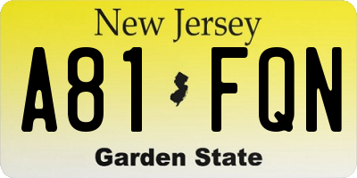 NJ license plate A81FQN