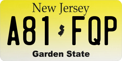 NJ license plate A81FQP