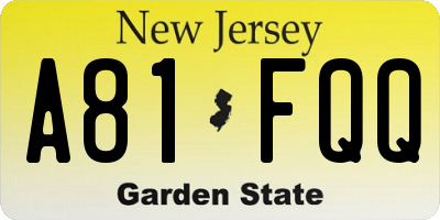 NJ license plate A81FQQ