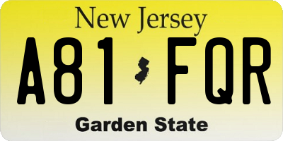 NJ license plate A81FQR