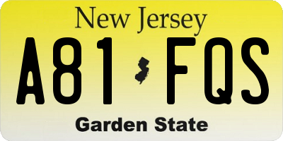 NJ license plate A81FQS