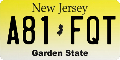 NJ license plate A81FQT