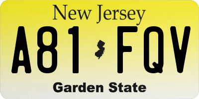 NJ license plate A81FQV